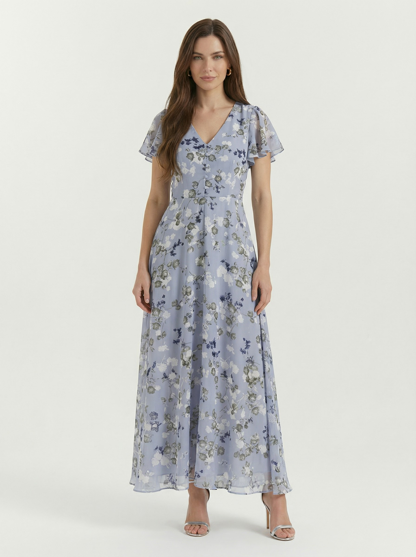 Women’s Floral Flutter Sleeve Maxi Dress