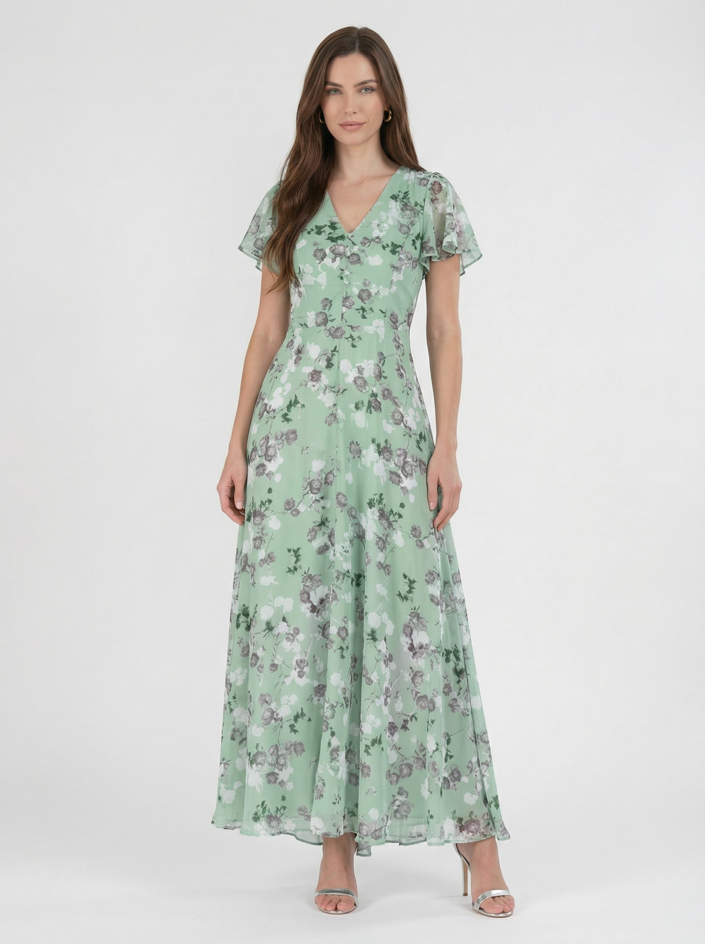 Women’s Floral Flutter Sleeve Maxi Dress