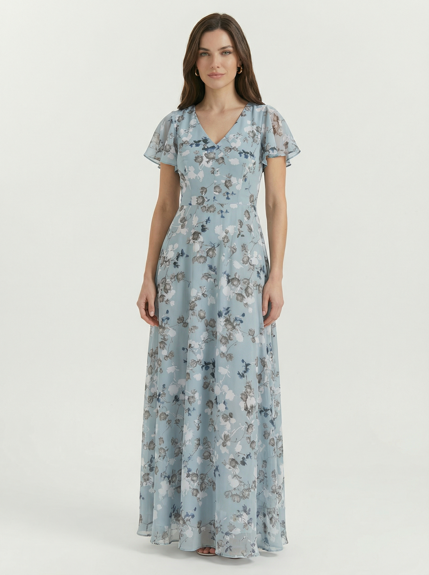 Women’s Floral Flutter Sleeve Maxi Dress