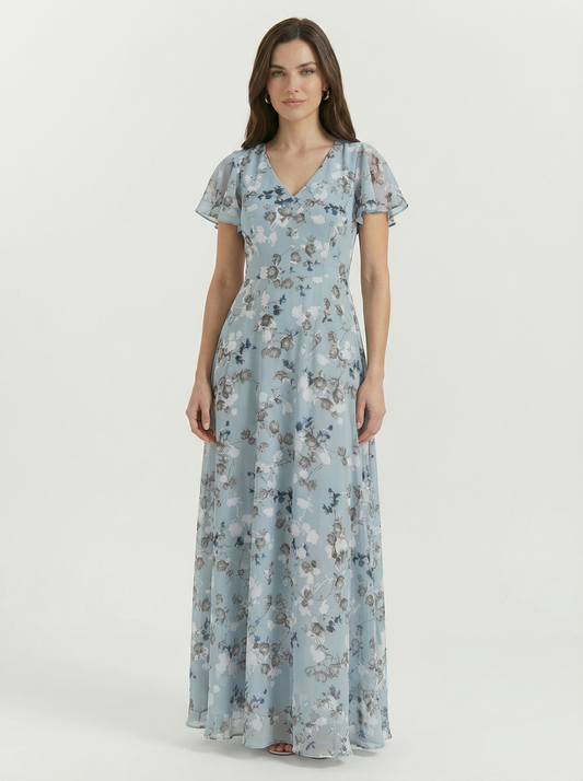 Women’s Floral Flutter Sleeve Maxi Dress