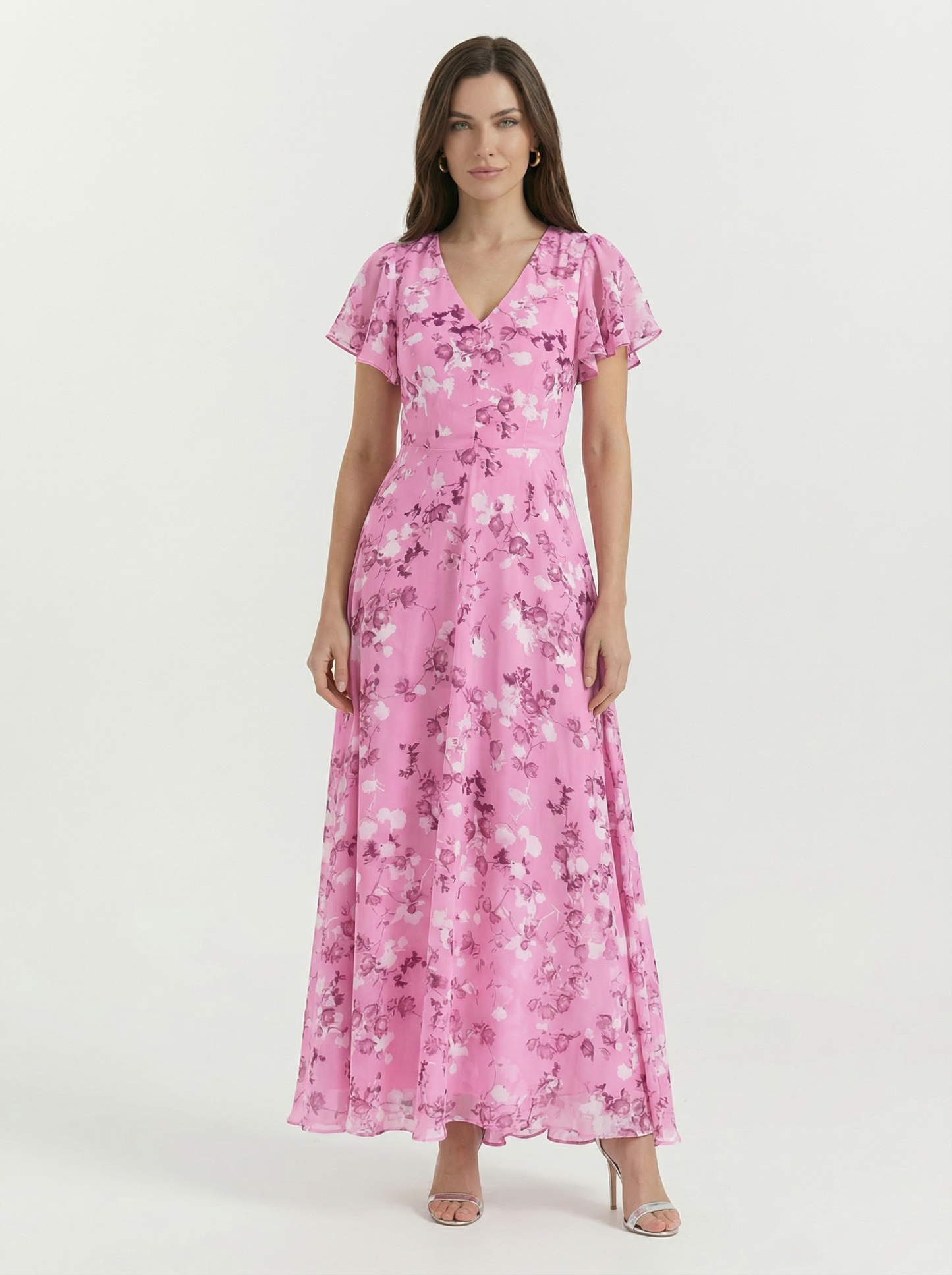 Women’s Floral Flutter Sleeve Maxi Dress