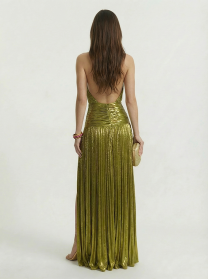 Women's Timeless Metallic Halter Maxi Dress