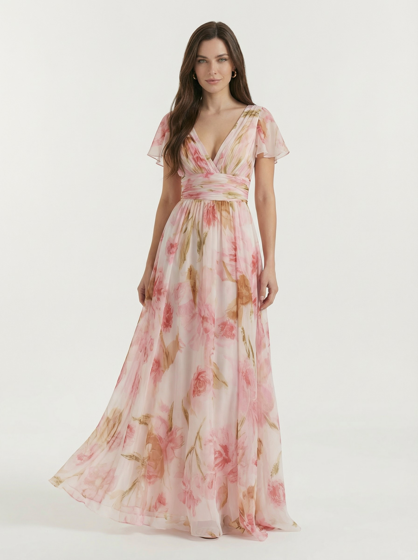 Women’s Floral Flutter Sleeve Maxi Dress