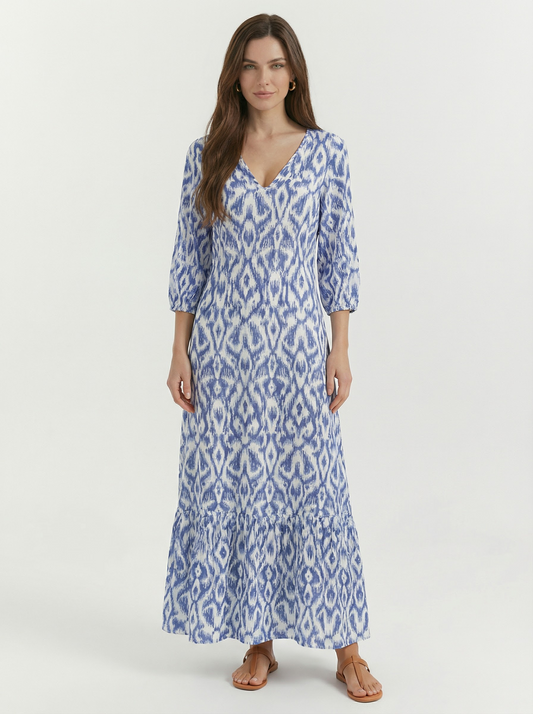 Women’s Printed V-Neck Tiered Maxi Dress