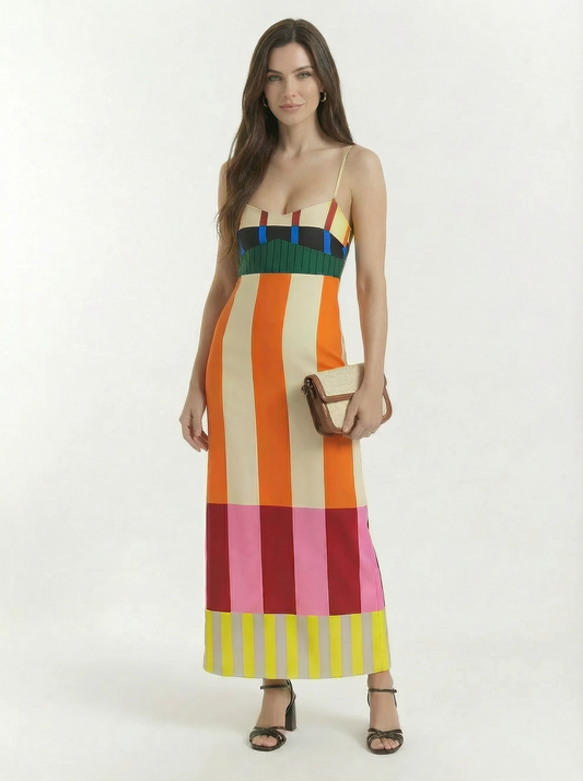 Women's Striped Knit Summer Maxi Dress