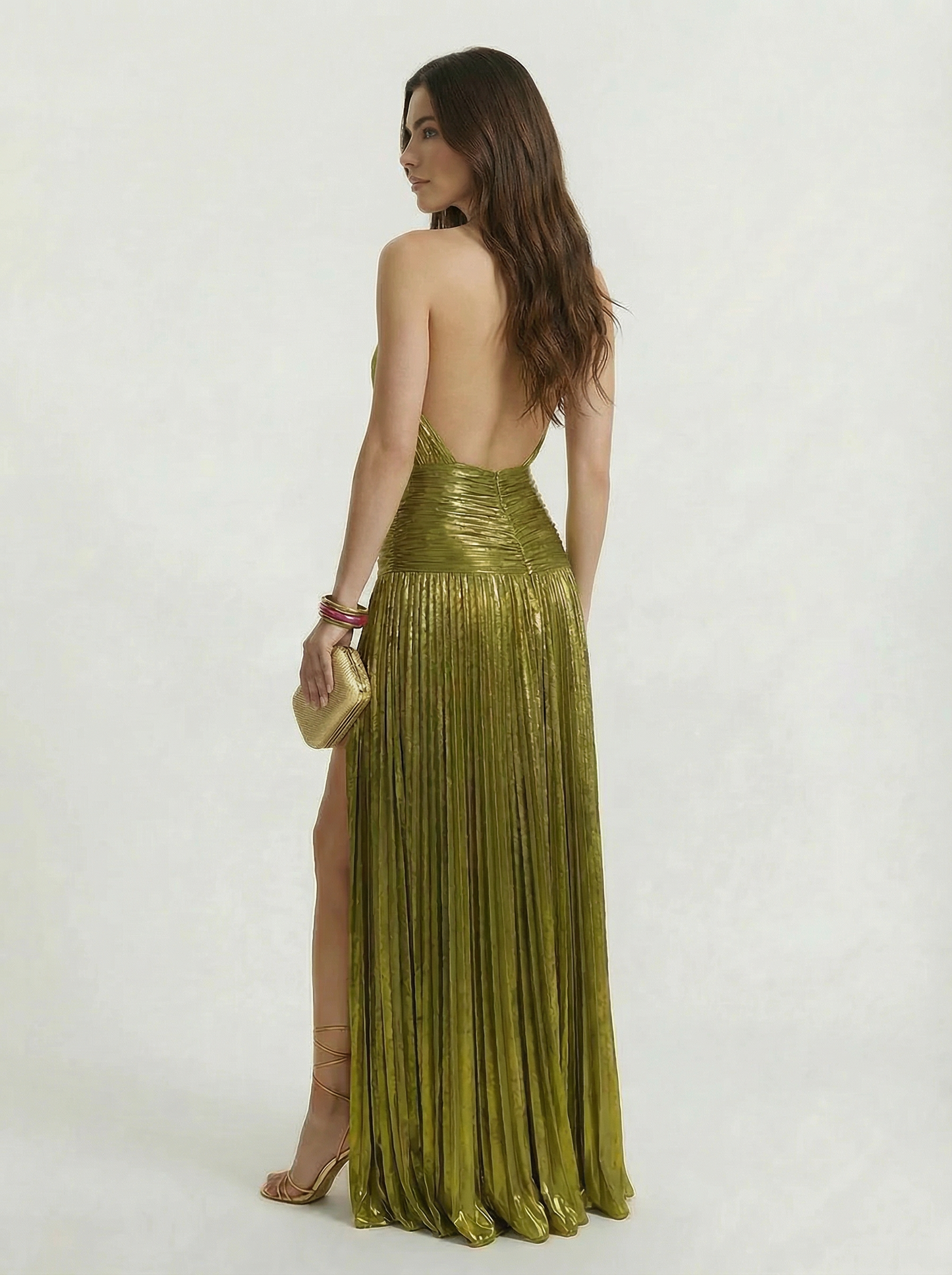 Women's Timeless Metallic Halter Maxi Dress