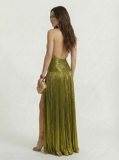 Women's Timeless Metallic Halter Maxi Dress