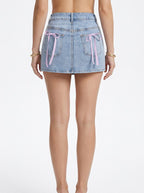 Bow Decor Denim Mini Skirt