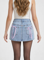 Bow Decor Denim Mini Skirt
