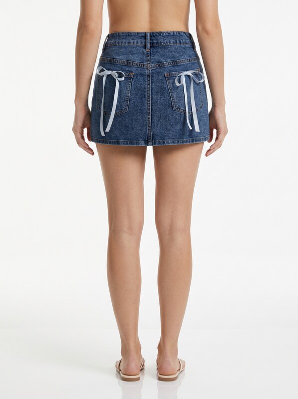 Bow Decor Denim Mini Skirt