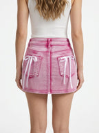 Bow Decor Denim Mini Skirt