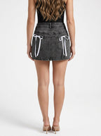 Bow Decor Denim Mini Skirt