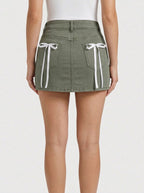 Bow Decor Denim Mini Skirt