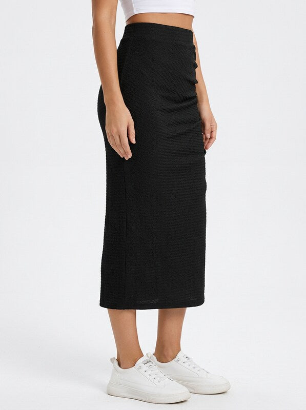 Women's High Waist Ruched Split Thigh Midi Skirt